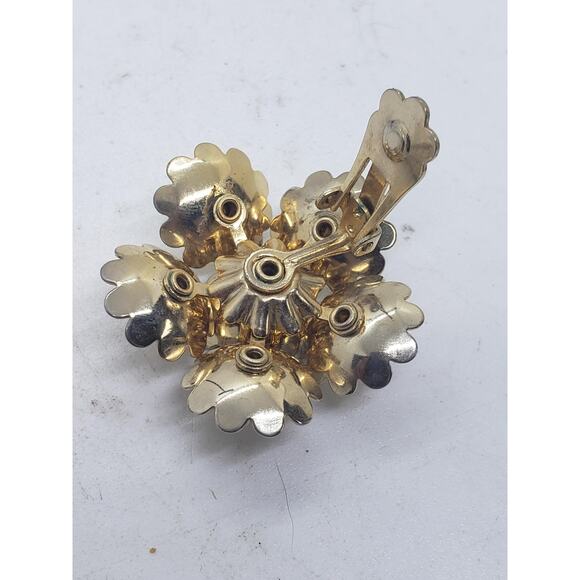 Vintage RARE Coro Clip-On Earrings White Daisy Cluster Rhinestone Center - Picture 11 of 15